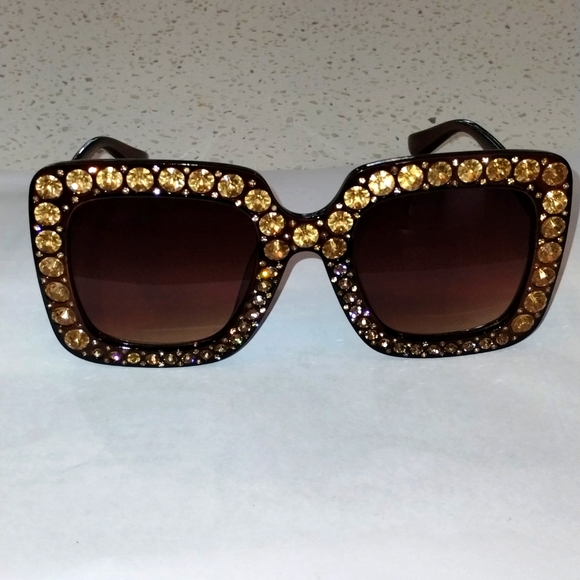 None Accessories - Oversized Square Bedazzled Sunglasses - Brown (NWOT)
